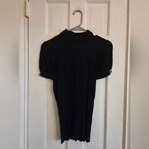 Express Black Knit Sweater Puff Sleeve Top With Silver Accents On Sleeves